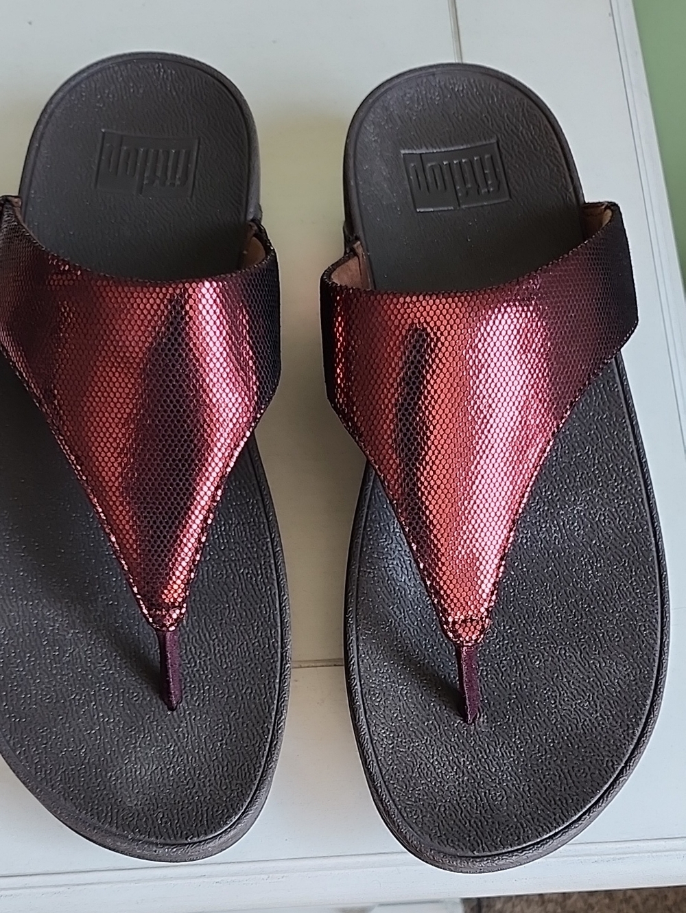 FitFlop LuLu Lustra Wedge Sandals Dark Red Metalic 8